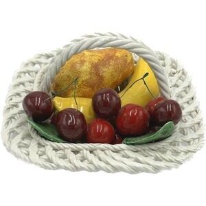 VTG Bassano Italian Capodimonte Porcelain Fruit Basket Braided Handle Home Decor